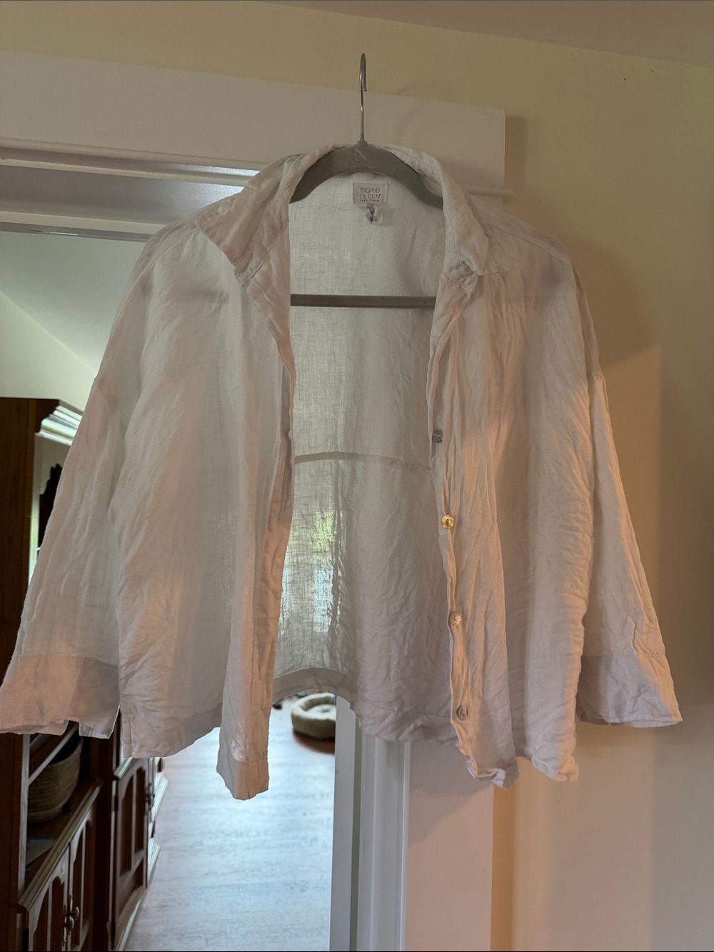 Sigrid Olsen Light Cream Button-Down Linen Shirt